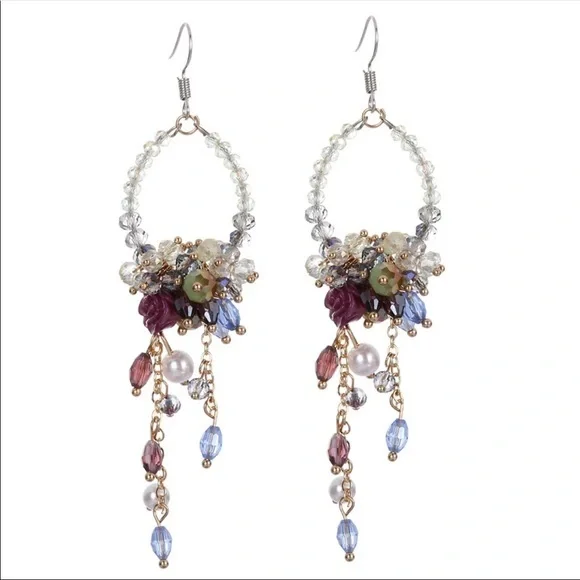 Handmade Bohemian Floral Wedding Earrings - Beaded Chandelier Dangles - Picture 5 of 15
